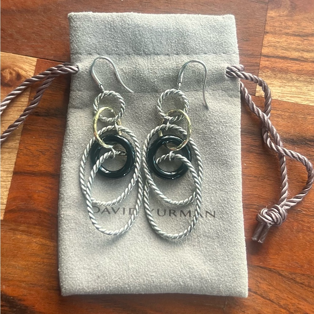 David Yurman Sterling Silver 18k Gold Black Ceramic Mobile Hoop Earrings